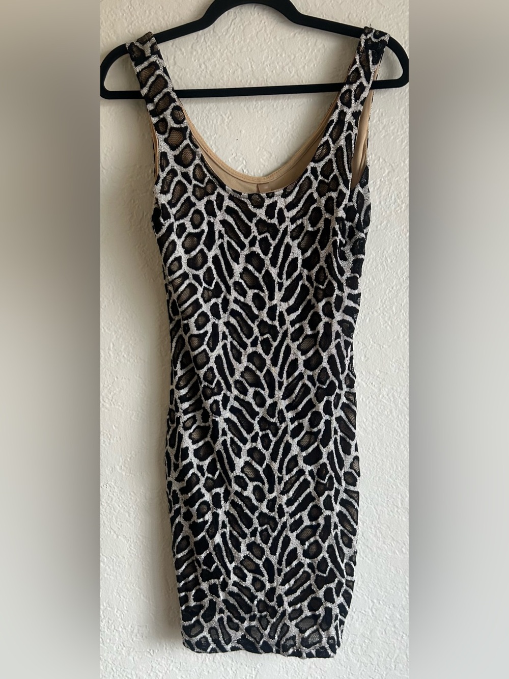 monaco Black and Cream Sleeveless Animal-Print Bodycon Dress
